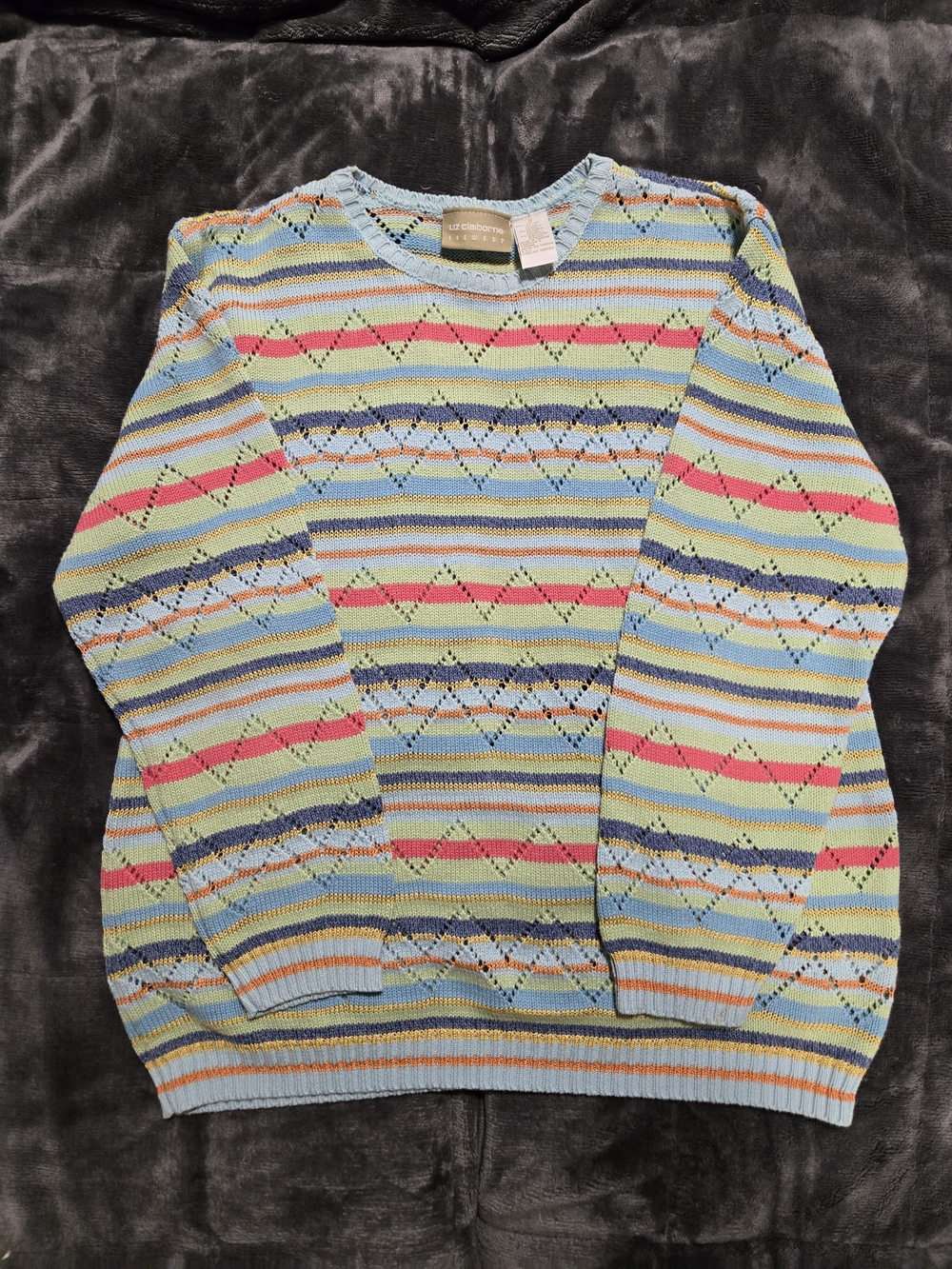 VTG 90's Liz Claiborne Pastel Striped Crewneck Sweater
